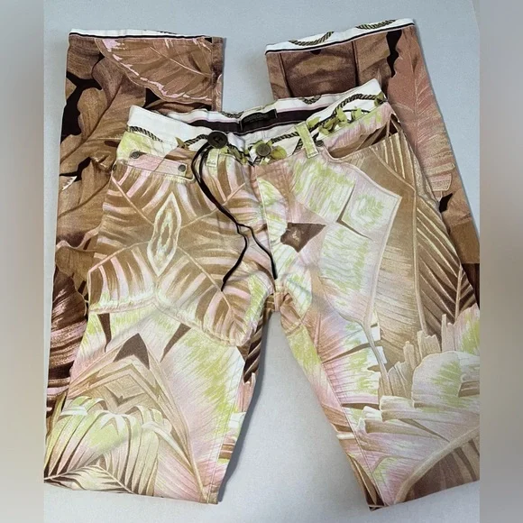 Vintage Robert Cavalli Pants Tropical Palm Leaf Print Sz Medium Italy - Picture 2 of 12